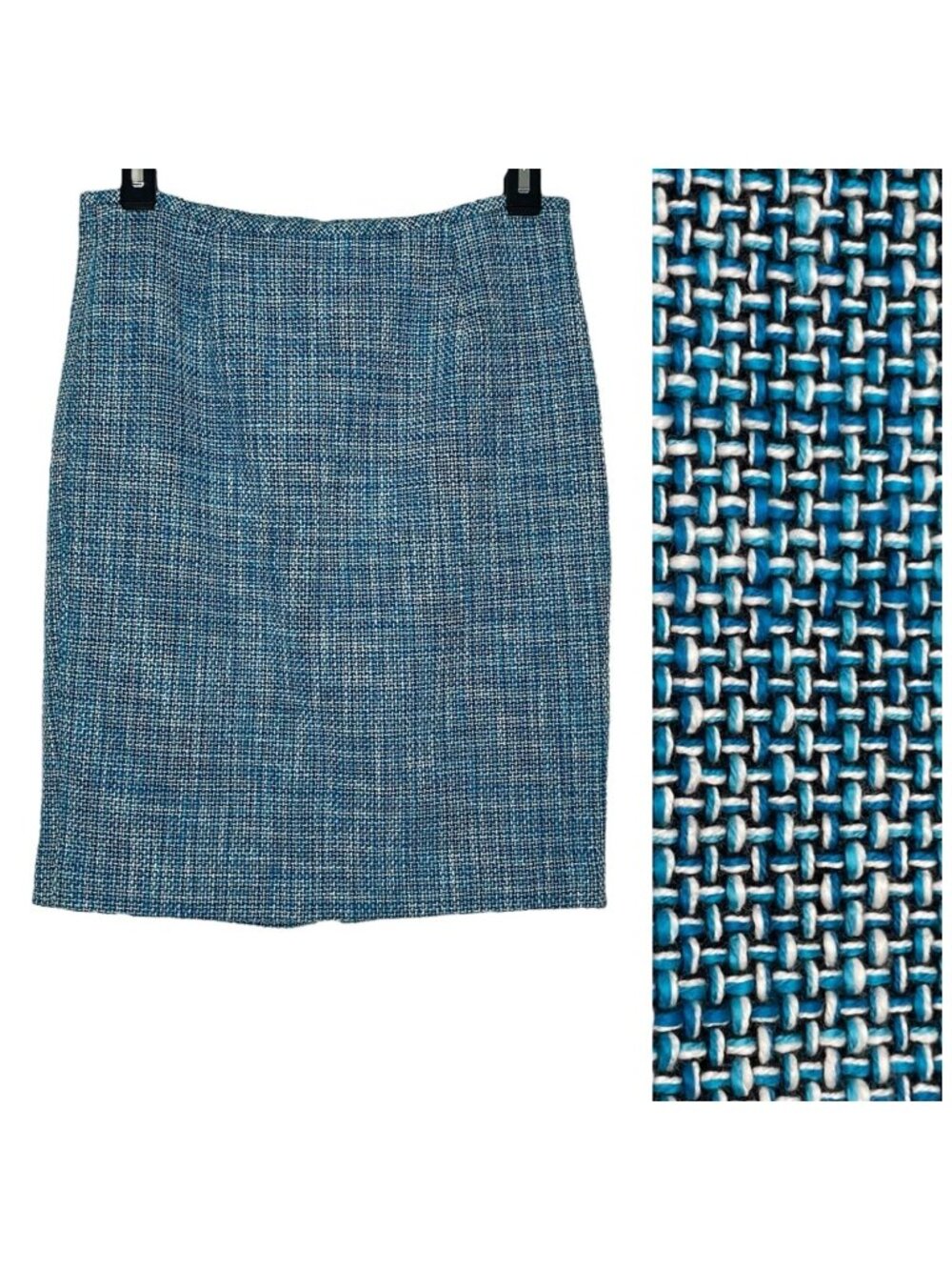 Calvin Klein Womens Skirt Size 2 Petite Tweed A-Line Lined Career Blue White